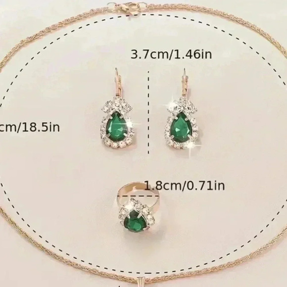 Women's 4-Piece Green Drip Shaped Rhinestones Jewelry Set - Emerald Like - Picture 12 of 14